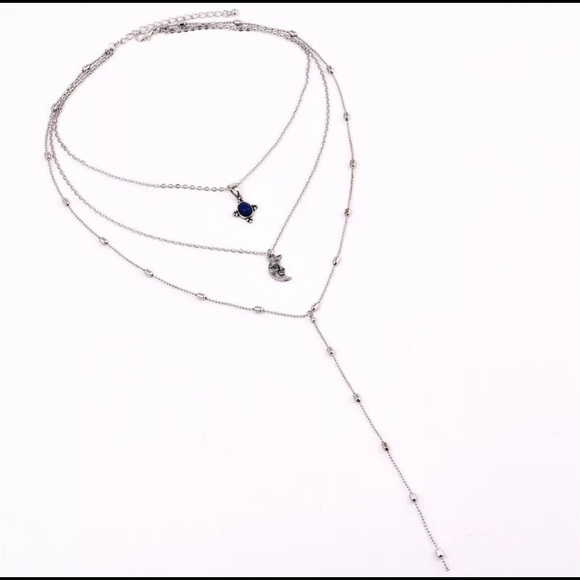 Moon Blue Stone 3-Strand Silver Alloy Necklace - Picture 7 of 7